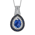 Kashmir Kyanite and Multi Gemstone 3.40 ctw Floral Double Halo Pendant Necklace 20 Inches in Rhodium Over Sterling Silver - Sticky add to cart bar
