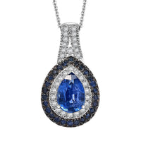 Kashmir Kyanite and Multi Gemstone 3.40 ctw Floral Double Halo Pendant Necklace 20 Inches in Rhodium Over Sterling Silver