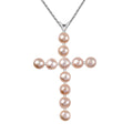 Pink Freshwater Pearl Cross Pendant in Sterling Silver with Stainless Steel Necklace 20 Inches - Sticky add to cart bar