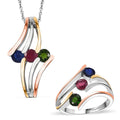 Multi Gemstone 3 Stone Ring (Size 7.0) and Pendant in Rhodium Over Sterling Silver with Stainless Steel Necklace (20 Inches) 2.00 ctw - Sticky add to cart bar