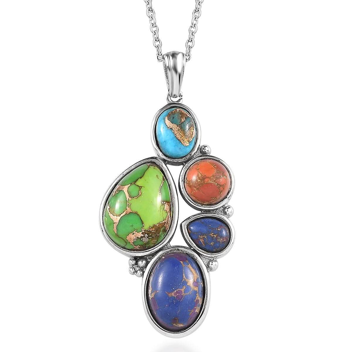 Mojave Multi Turquoise 18.50 ctw Pendant Necklace in Stainless Steel 20 Inches