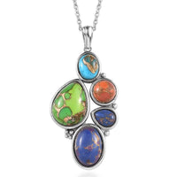Mojave Multi Turquoise 18.50 ctw Pendant Necklace in Stainless Steel 20 Inches