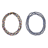 Set of 2 Multi Gemstone and Lapis Lazuli Beaded Endless Necklace (60 Inches) 742.00 ctw