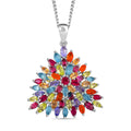 TLV Multi Gemstone Floral Spray Pendant Necklace (18 Inches) in Platinum and Rhodium Over Sterling Silver 6.75 ctw - Sticky add to cart bar