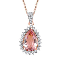 Luxoro AAA Pink Morganite and Diamond 3.05 ctw G-H I2 Pendant Necklace in 14K Rose Gold 18 Inches