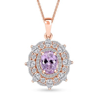 Martha Rocha Kunzite and Moissanite 4.20 ctw Celtic Love Knot Pendant Necklace in 18K Vermeil Rose Gold Over Sterling Silver 20 Inches