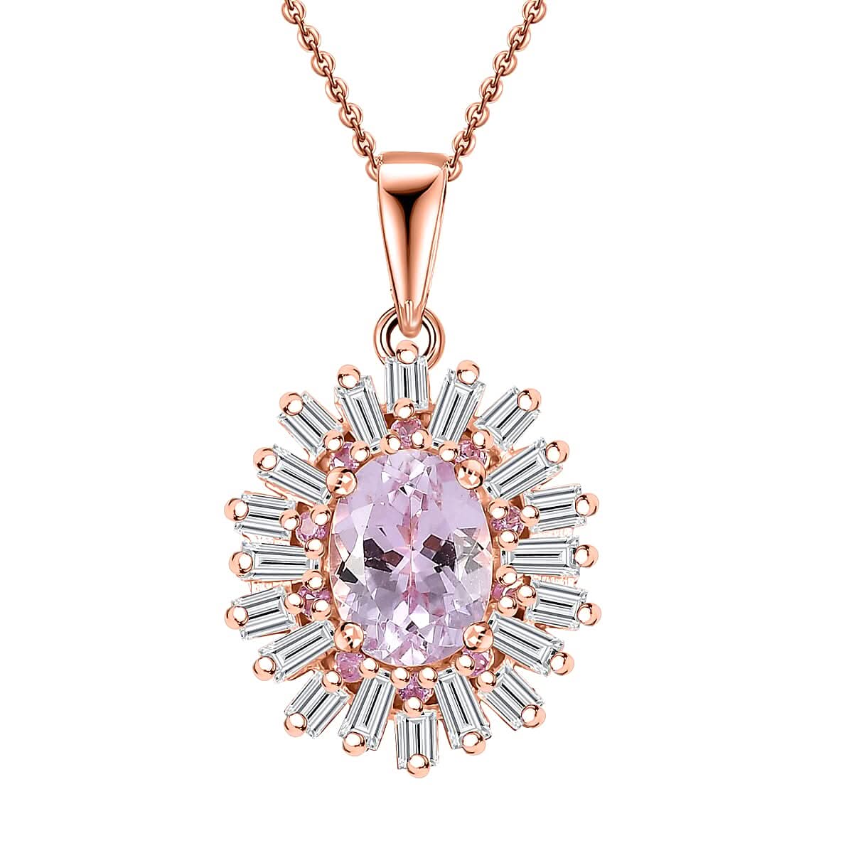 Martha Rocha Kunzite and Multi Gemstone 2.40 ctw Sparkling Love Pendant Necklace in 18K Vermeil Rose Gold Over Sterling Silver 20 Inches