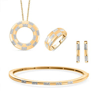 Karis Diamond Bangle Bracelet (7.25In), Earrings, Ring (Size 5) and Pendant in 18K YG Plated with ION Plated YG Stainless Steel Necklace (20 Inches) 0.10 ctw