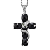 Karis Thai Black Spinel and Chrome Diopside 19.30 ctw Serpent Cross Pendant in Platinum Bond with Stainless Steel Necklace 24 Inches
