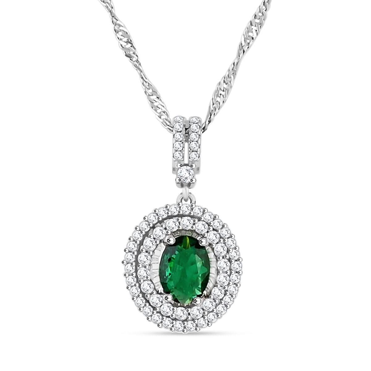 Lab Created Green Quartz and Simulated Diamond 2.90 ctw Pendant Necklace in Silvertone 18 Inches
