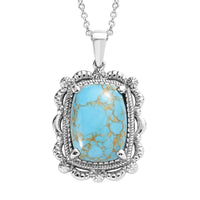 Mojave Blue Turquoise Pendant Necklace (20 Inches) in Stainless Steel 12.40 ctw
