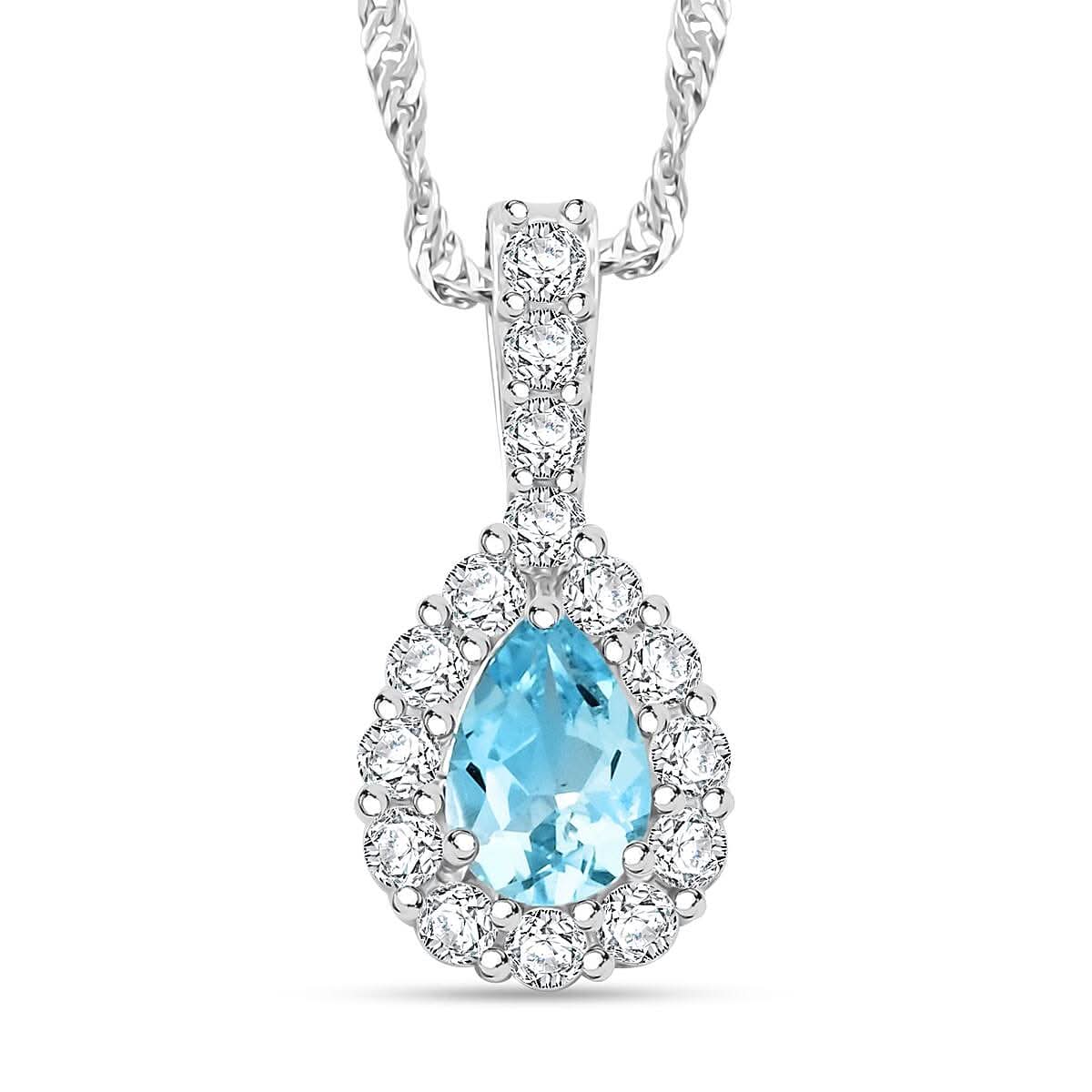 Blue Topaz and Simulated Diamond 2.15 ctw Pendant Necklace in Silvertone 18 Inches