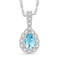 Blue Topaz and Simulated Diamond 2.15 ctw Pendant Necklace in Silvertone 18 Inches