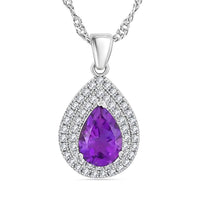 African Amethyst and Simulated Diamond 3.00 ctw Pendant Necklace in Silvertone 18 Inches