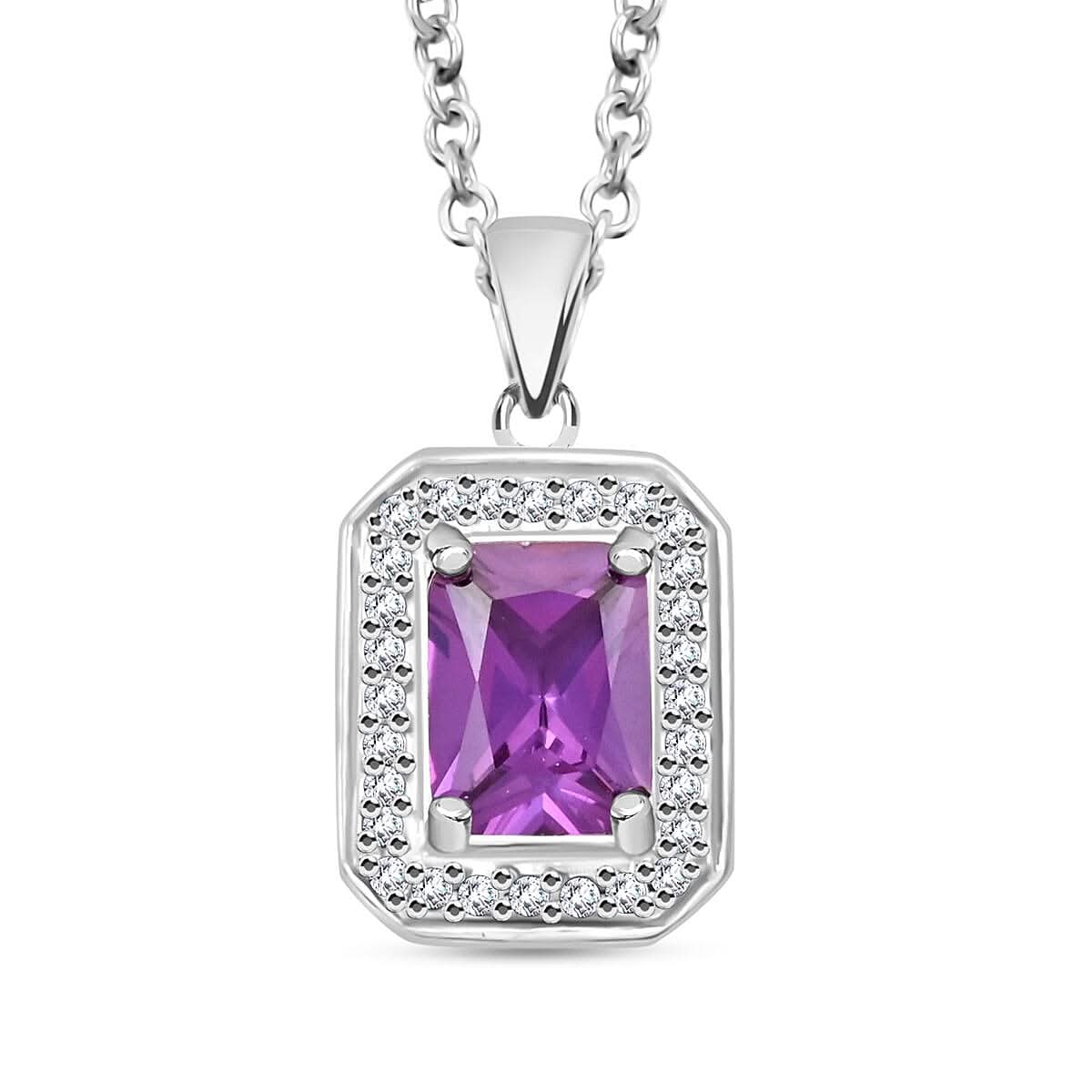 Lab Created Alexandrite and Simulated Diamond 3.20 ctw Pendant Necklace in Silvertone 18 Inches
