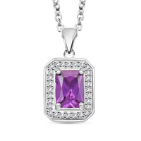 Lab Created Alexandrite and Simulated Diamond 3.20 ctw Pendant Necklace in Silvertone 18 Inches