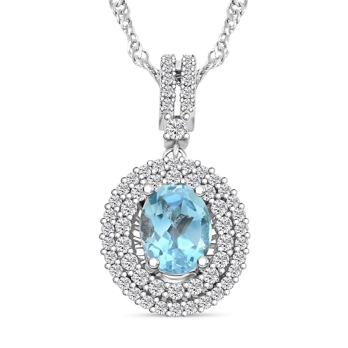Blue Topaz and Simulated Diamond 2.30 ctw Pendant Necklace in Silvertone 18 Inches