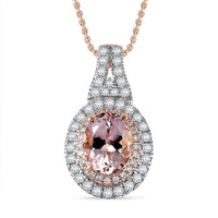 Certified & Appraised Luxoro AAA Pink Morganite and G-H I2 Diamond 2.35 ctw Double Halo Pendant Necklace 20 Inches in 14K Rose Gold