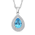 Blue Topaz and Simulated Diamond 2.60 ctw Teardrop Pendant Necklace in Silvertone 18 Inches - Sticky add to cart bar