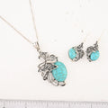 Turquoise 35.00 ctw Earrings and Pendant Necklace in Silvertone 18 Inches - Sticky add to cart bar
