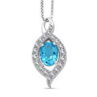 Blue Topaz and Simulated Diamond 1.70 ctw Pendant Necklace in Sterling Silver 18 Inches