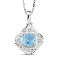 Blue Topaz and Simulated Diamond 0.90 ctw Pendant Necklace in Sterling Silver 18 Inches