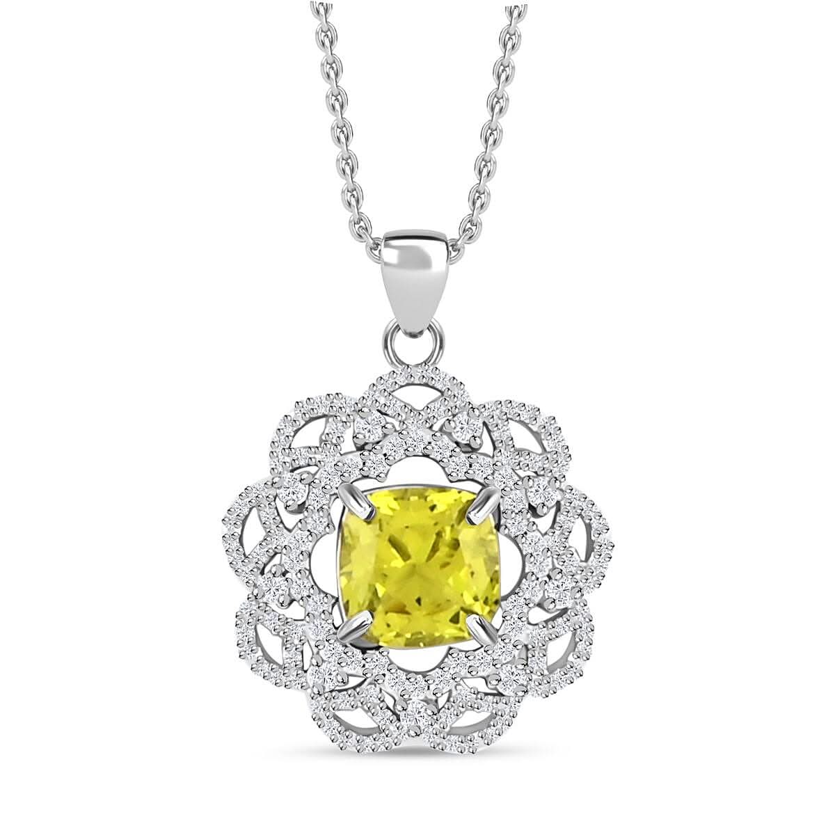 Simulated Peridot and Simulated Diamond 3.60 ctw Pendant Necklace in Silvertone 18 Inches