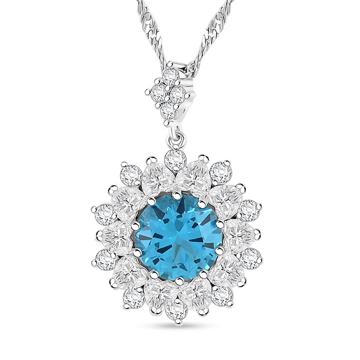 Simulated Blue and White Diamond 8.75 ctw Pendant Necklace in Silvertone 18 Inches