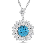 Simulated Blue and White Diamond 8.75 ctw Pendant Necklace in Silvertone 18 Inches