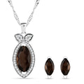 Simulated Smoky Quartz and Simulated Diamond 3.00 ctw Earrings, Pendant Necklace in Silvertone 18 Inches - Sticky add to cart bar