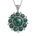 African Malachite Floral Pendant Necklace (20 Inches) in Stainless Steel 23.00 ctw - Sticky add to cart bar