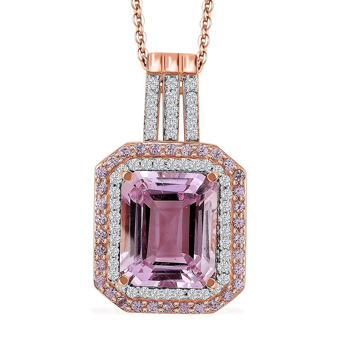 Doorbuster Premium Martha Rocha Kunzite and Multi Gemstone 9.80 ctw Pendant Necklace in 18K Vermeil Rose Gold Over Sterling Silver 20 Inches