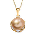 South Sea Golden Cultured Pearl and Diamond 0.20 ctw Flower Pendant Necklace in 18K Vermeil Yellow Gold Over Sterling Silver 20 Inches - Sticky add to cart bar