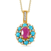 Premium Royal Ruby and Multi Gemstone 2.00 ctw Sunset Bloom Pendant Necklace in 18K Vermeil Yellow Gold Over Sterling Silver 20 Inches