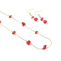Constituted Red Howlite 16.80 ctw Necklace and Earrings in Goldtone 18 Inches