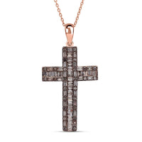 Doorbuster Blue Diamond (IR) Cross Pendant Necklace (20 Inches) in Platinum Over Sterling Silver 1.00 ctw