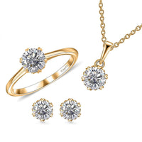 Moissanite Earrings, Solitaire Ring (Size 5.0), Pendant in Rhodium Over Sterling Silver with Stainless Steel Necklace (20 Inches) 2.35 ctw