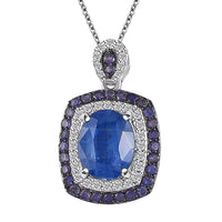 Kashmir Kyanite and Multi Gemstone 4.15 ctw Double Halo Pendant Necklace in Platinum Over Sterling Silver 20 Inches