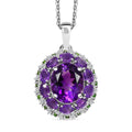Moroccan Amethyst and Multi Gemstone 5.65 ctw Floral Pendant Necklace in Rhodium Over Sterling Silver 20 Inches - Sticky add to cart bar