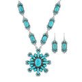 Santa Fe Style Kingman Turquoise Necklace (18 Inches) and Earrings in Sterling Silver 326.50 ctw - Sticky add to cart bar