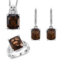 Doorbuster Karis Brazilian Smoky Quartz Earrings, Ring (Size 5.0), Pendant in Platinum Bond with Stainless Steel Necklace (20 Inches) 15.10 ctw - Sticky add to cart bar