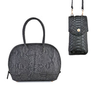 Doorbuster The Grand Pelle Black Color 100% Genuine Python Leather Tote Bag (12.6"x5.51"x10.63") and Cell Phone Bag (8"x4"x2.2")