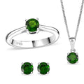 Chrome Diopside Stud Earrings, Solitaire Ring (Size 5) and Pendant Necklace (20 Inches) in Platinum and Rhodium Over Sterling Silver 2.20 ctw - Sticky add to cart bar