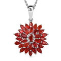 Mexican Cherry Fire Opal 3.20 ctw Fiery Blossom Pendant Necklace in Rhodium Over Sterling Silver 20 Inches - Sticky add to cart bar