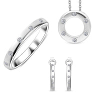 Luxuriant Lab Grown Diamond (G-H, SI) Hoop Earrings, Band Ring (Size 6) and Circle Pendant Necklace (18 Inches) in Platinum Over Sterling Silver (Del. in 5-7 Days) 0.50 ctw