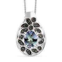 Peacock Tanzanite and Green Diamond 1.30 ctw Pendant Necklace in Rhodium Over Sterling Silver 20 Inches