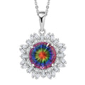 Nebula Quartz Doublet and Moissanite 3.80 ctw Sunburst Pendant Necklace in Rhodium Over Sterling Silver 20 Inches - Sticky add to cart bar