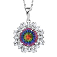 Nebula Quartz Doublet and Moissanite 3.80 ctw Sunburst Pendant Necklace in Rhodium Over Sterling Silver 20 Inches