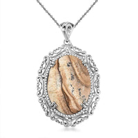 Picture Jasper Pendant Necklace (20 Inches) in Stainless Steel 34.00 ctw