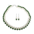 Simulated White and Green Pearl, Simulated Diamond 3.60 ctw Necklace and Earrings in Silvertone 18-20 Inches - Sticky add to cart bar